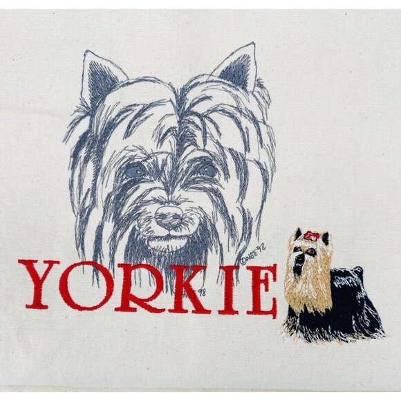 Handmade Embroidered Yorkie Yorkshire Terrier Dog Breed Tote Bag Natural Canvas - Picture 3 of 8